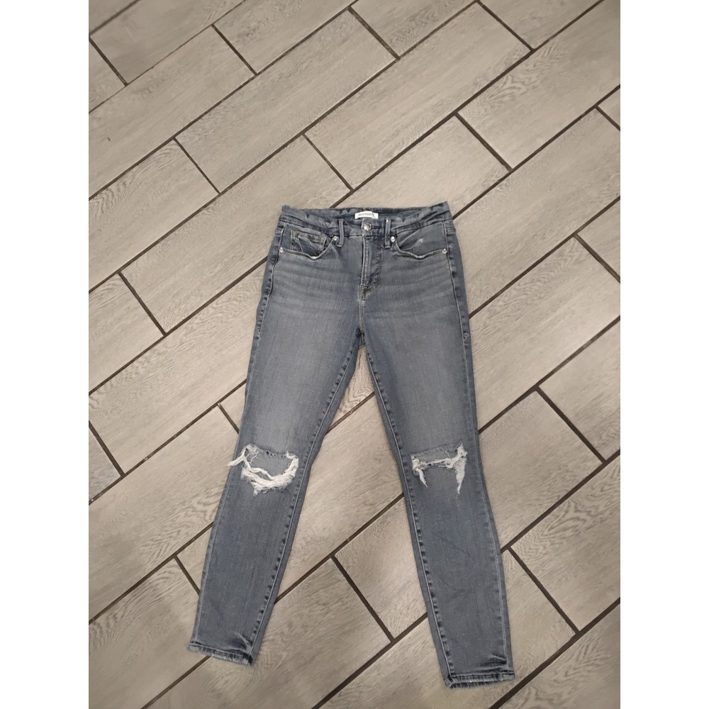 Good American Good Legs Crop High Rise Distressed Skinny Jeans Medium Wash -27